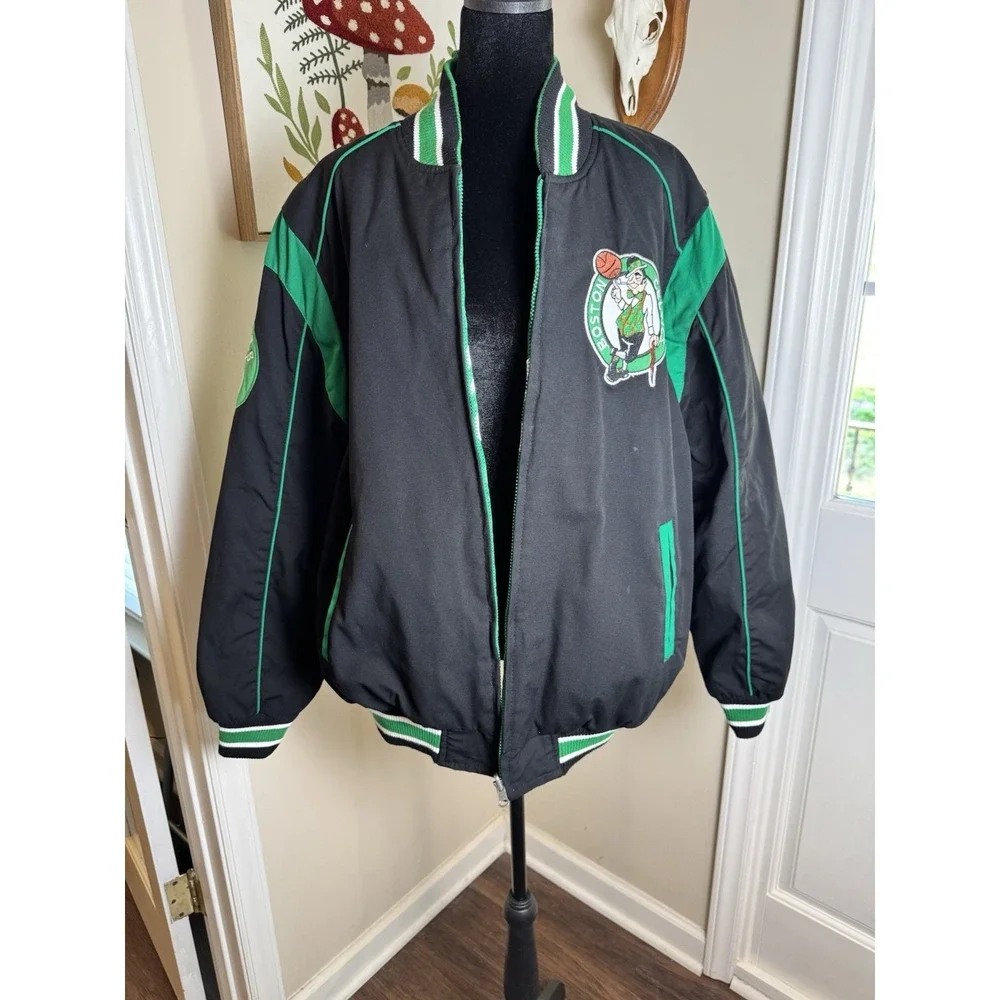 NBA Boston Celtics Reversible Varsity Bomber Jacket Green Black Embroidered Mens